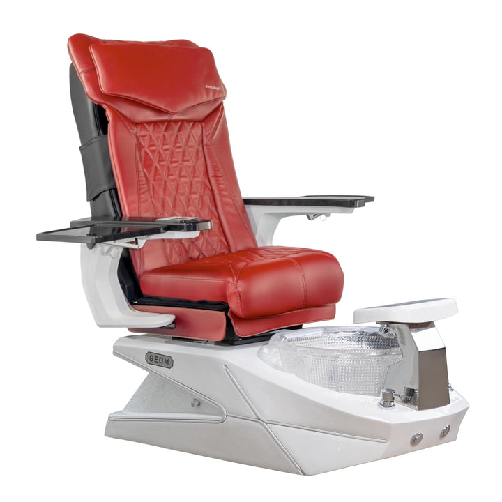 Mayakoba GEOM II Shiatsulogic DX Pedicure Chair DX-Red / White with Crystal Resin Bowl AYC-SPA-GEOM-2-DX-1280-WHTCYL-18VRD