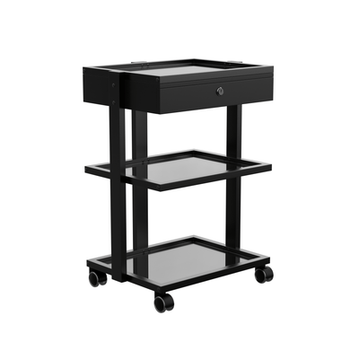Spa Numa DELUXE Beauty Trolley with 3 Tier Glass Shelves and Locking Drawer (1040A) Black FF-SOB-TRLY-1040A-BLK