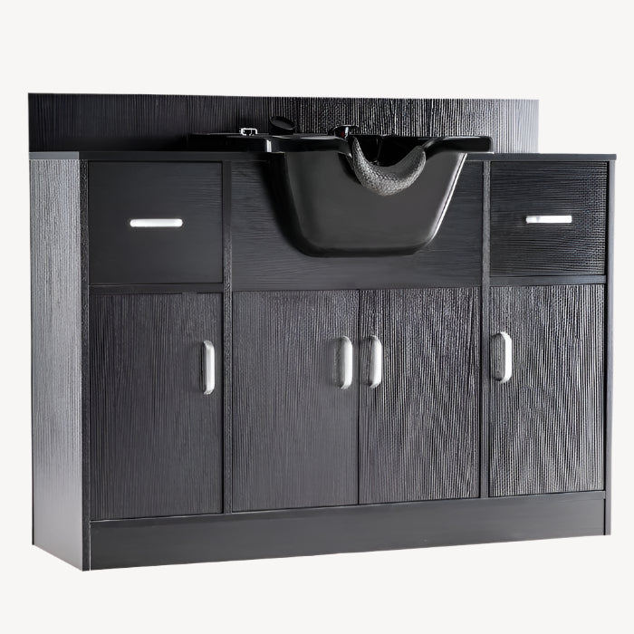 Brooks Salon Furnishing ArtisanFlow Shampoo Backwash Artist Station with Stylist Bowl & Spa Cabinet 7139-Black FF-BBP-BWSH-7139-BLK-KIT