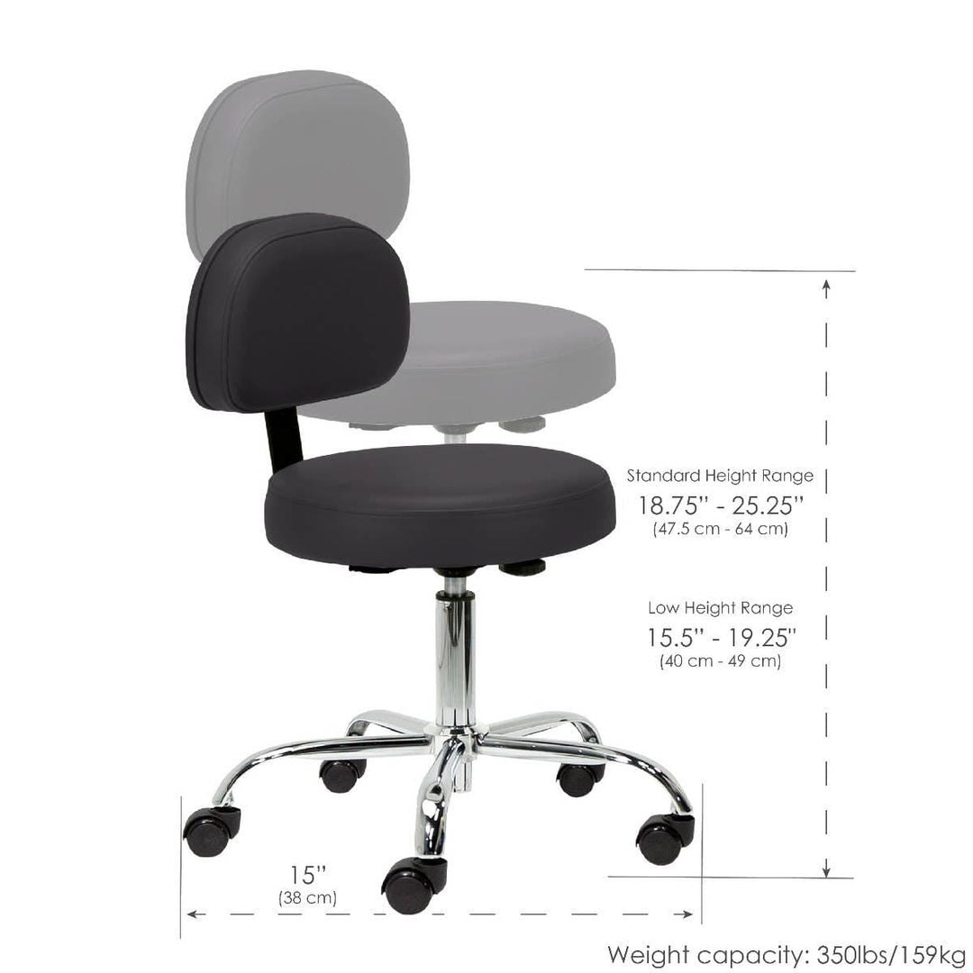 EarthLite Pneumatic Rolling Massage/Tattoo Stool with backrest