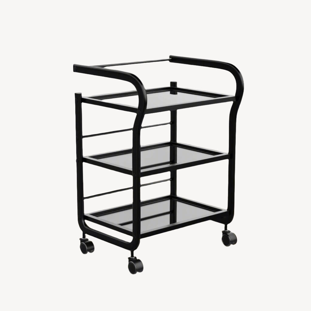 Spa Numa ARCUS Beauty Trolley with 3 Tier Glass Shelves (1013) Black FF-SOB-TRLY-1013-BLK