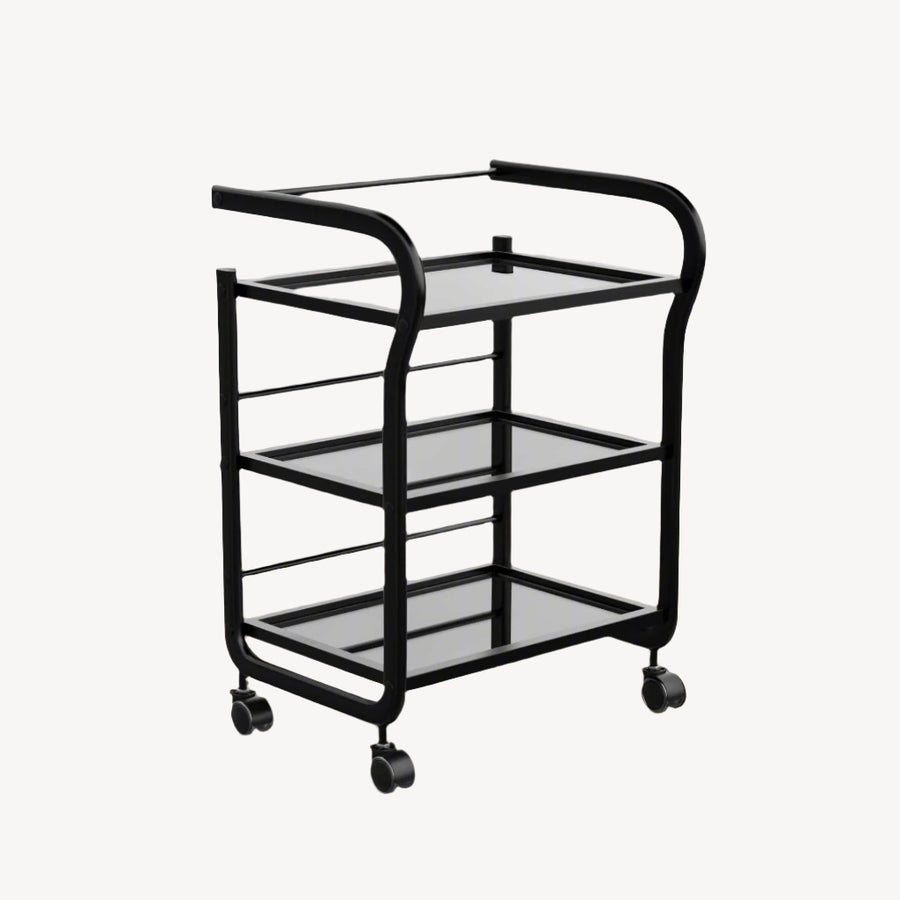 Spa Numa ARCUS Beauty Trolley with 3 Tier Glass Shelves (1013) Black FF-SOB-TRLY-1013-BLK