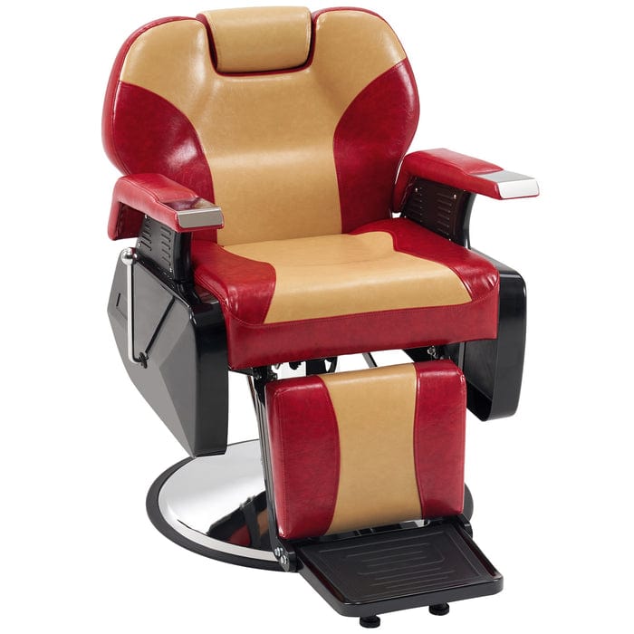 ShopSalonCity BarberPub Hydraulic Recline Barber Chair  6154-2688 Yellow&Red / Steel Frame/ Faux Leather FF-BAP-6154-2688-YLWRED