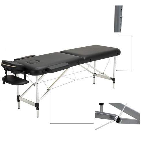 TatArtist Portable Aluminum 2 Sections Massage Table, Tattoo Bed FF-DPI-MTBL-2723-123-BLK