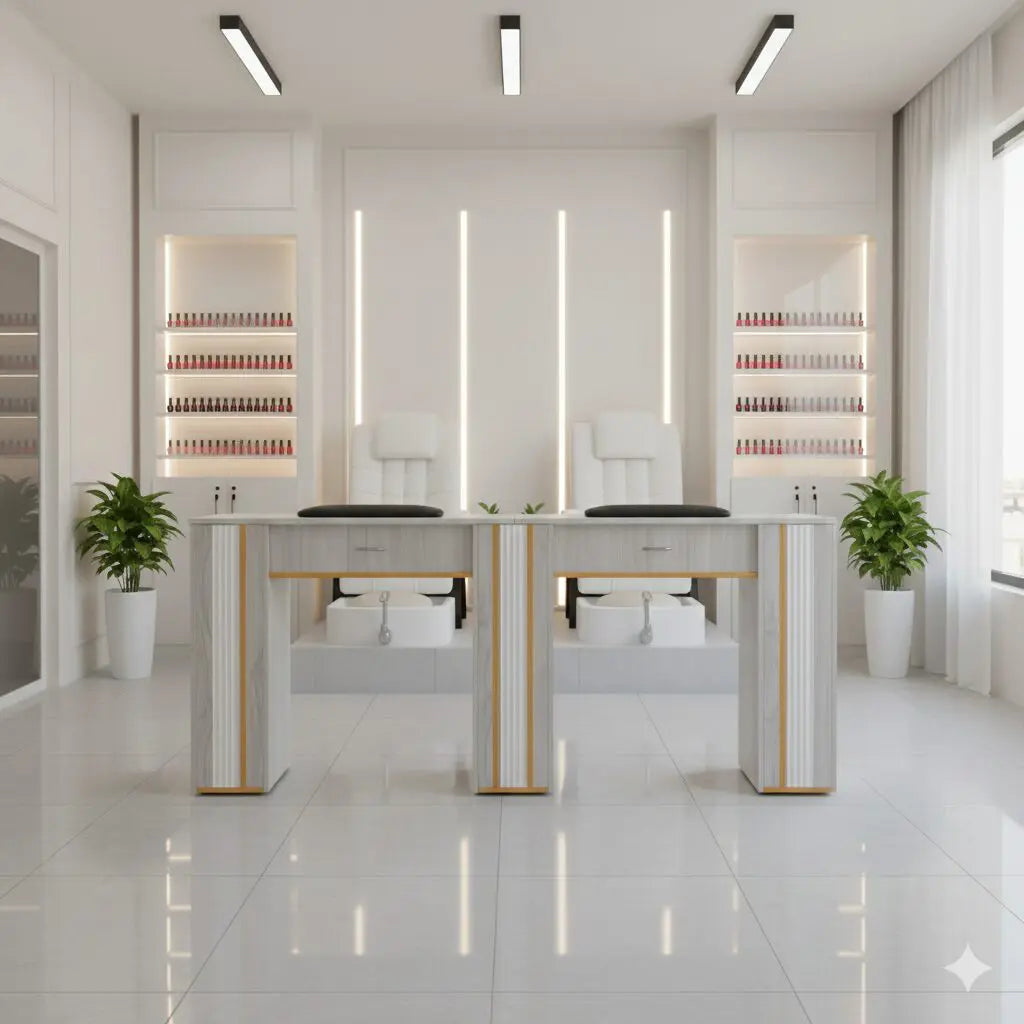 J&A USA GrayGold Nail Double Table DSP-J&A-NTBL-GG-DOUBLE