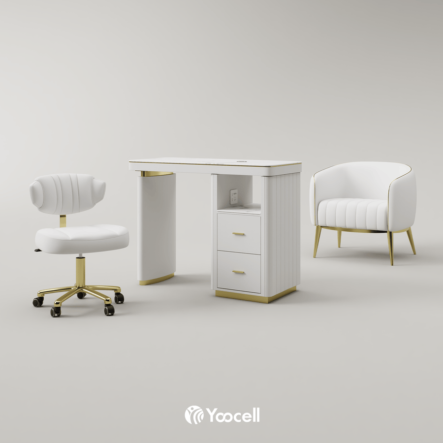 Yoocell YOOCELL Manicure Table, Chair & Stool Set AG1850 FF-YCL-SET-1850/1911-WHT-KIT