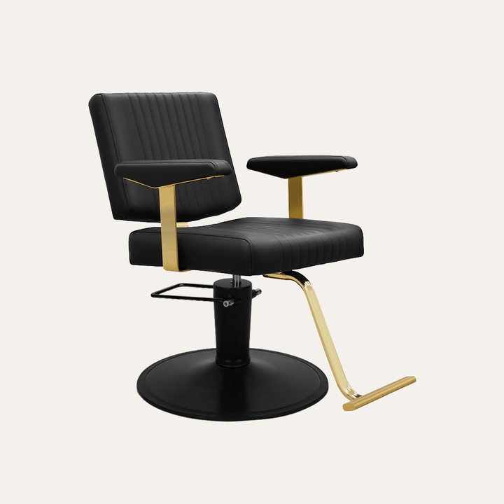 Keller International Athena Salon Chair Black / Black / T-Shaped Gold +$29 DSP-KEL-APCHR-K1158-T-BLACK