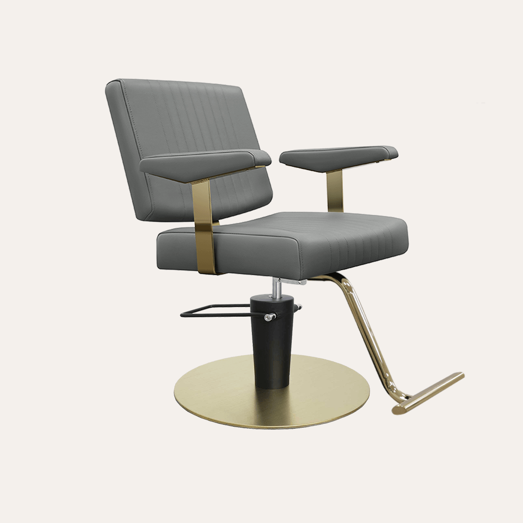 Keller International Athena Salon Chair Grey / Gold +$19 *Special Care Instructions* / T-Shaped Gold +$29 DSP-KEL-APCHR-K1158-T-GREY
