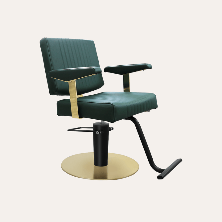 Keller International Athena Salon Chair Evergreen / Gold +$19 *Special Care Instructions* / T-Shaped Black DSP-KEL-APCHR-K1158-T-EVERGREEN