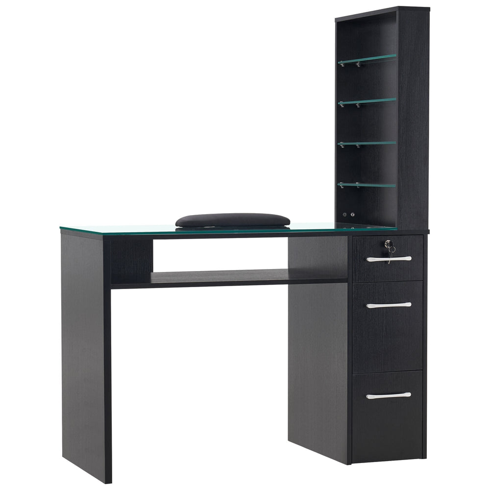 Mesa de manicura organizadora con tapa de vidrio color blanco