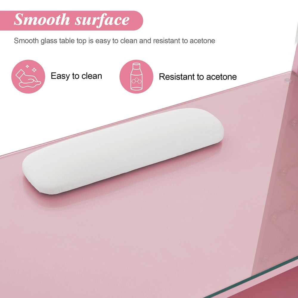 Mesa de manicura organizadora con tapa de vidrio color blanco