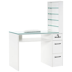 Mesa de manicura organizadora con tapa de vidrio color blanco
