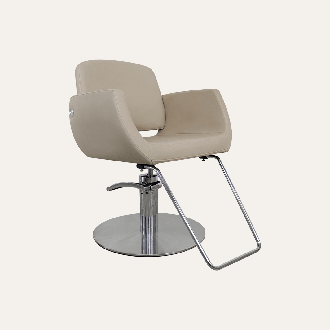 Keller International Denver Salon Chair Warm Cashmere / Stainless Circle / Chrome DSP-KEL-APCHR-K1107-T-WarmCashmere
