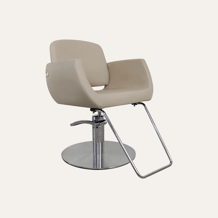 Keller International Denver Salon Chair Warm Cashmere / Stainless Circle / Chrome DSP-KEL-APCHR-K1107-T-WarmCashmere