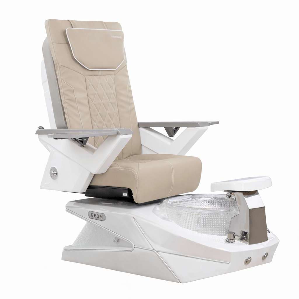 Mayakoba GEOM II Shiatsulogic FX Pedicure Chair Light Khaki FX / White with Crystal Resin Bowl AYC-SPA-GEOM-2-FX-1280-WHTCYL-53LKK