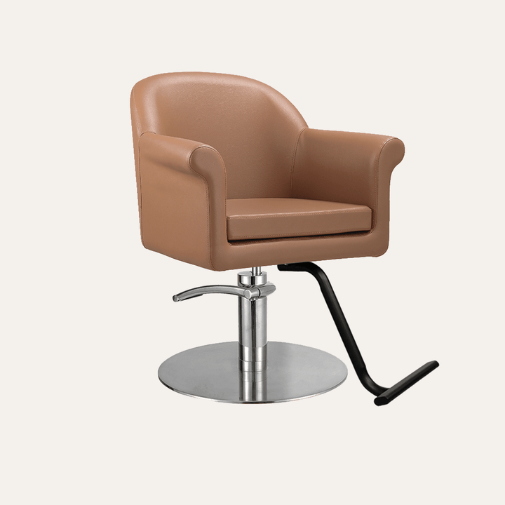 Keller International Hudson Salon Chair Cappuccino / Stainless Circle / Black +$19 DSP-KEL-APCHR-K1127-T-CAPPUCCINO