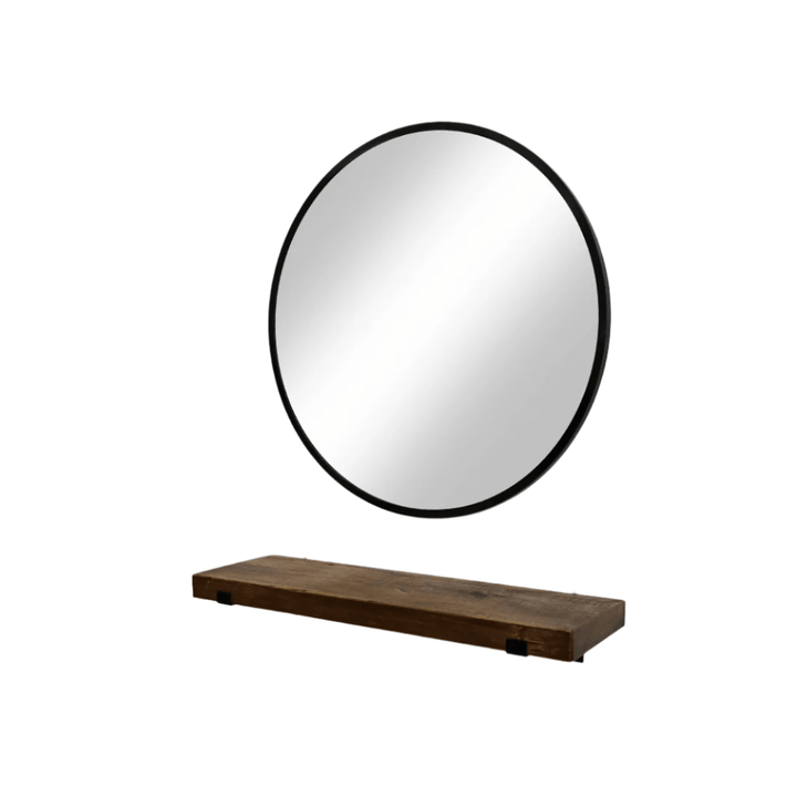 Keller International Sierra Reclaimed Single Shelf Station Black Metal Frame Round Mirror DSP-KEL-SYSTL-K7738