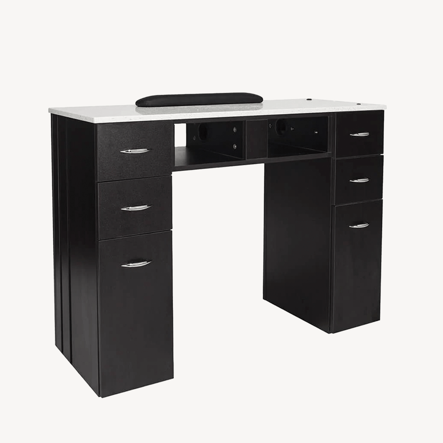 J&A USA J&A KM Manicure Nail Table - Single White Granite Top