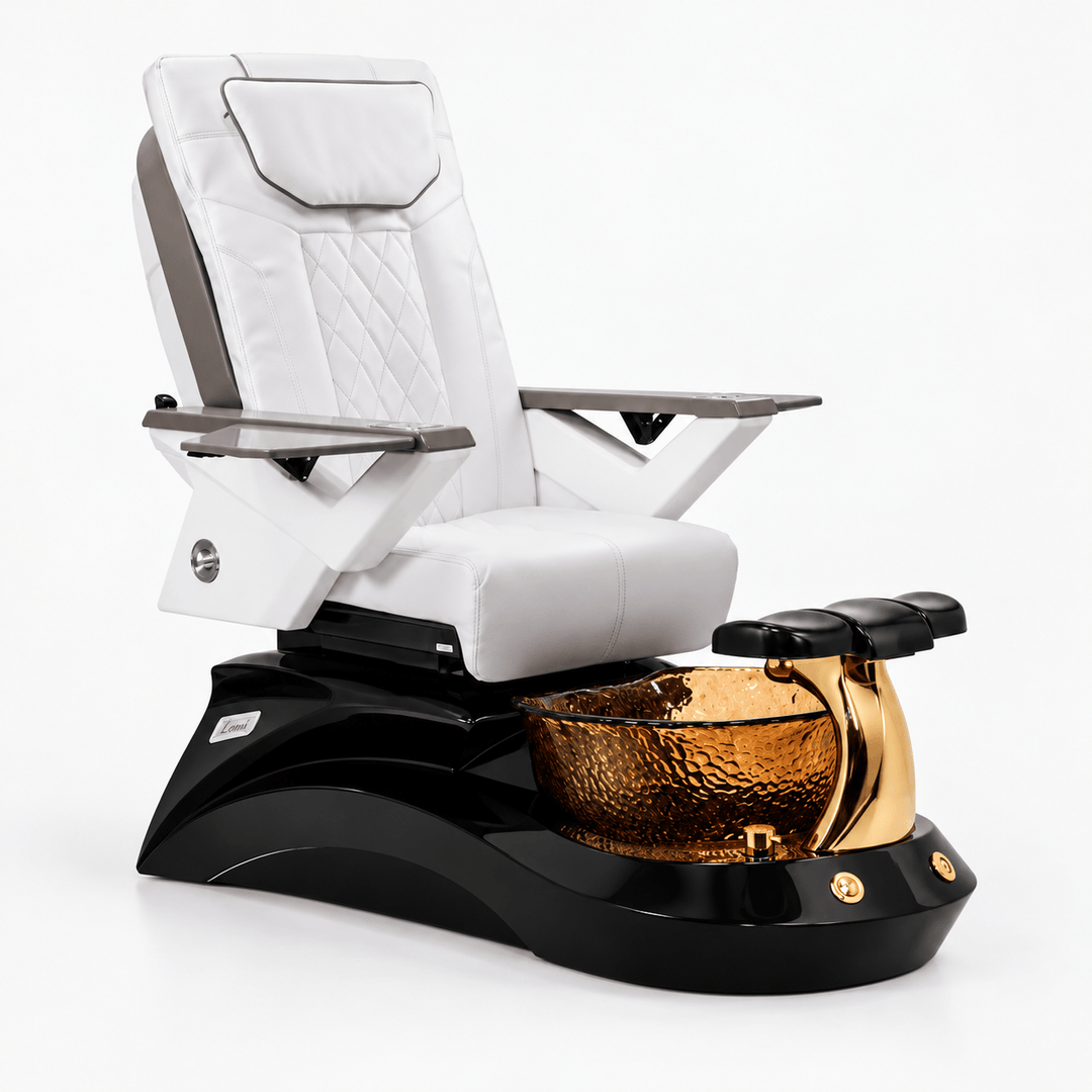 Mayakoba LOTUS II Shiatsulogic FX Pedicure Chair White FX / Black and All Gold Lotus II AYC-SPA-LOTUS-2-FX9653-839ABLKGLD-53WHT