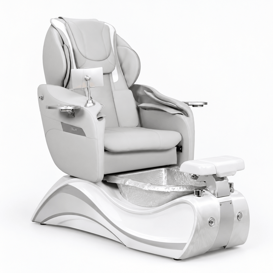 Mayakoba FIOR Comet Pedicure Chair Silver / Ultra White with Grey Oak Trim AYC-SPA-FIOR-OSK-TCHR-COMET-SIL-KIT-1255WHTGRY
