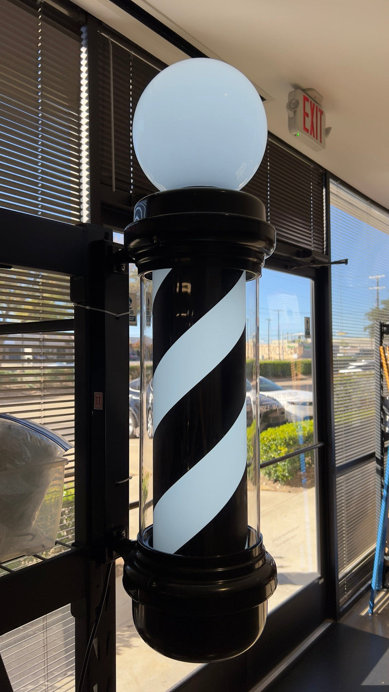 Berkeley 35" Barber Shop Pole With Rotating LED Light (Black & White) MEI-BBP-337-WHTBLK