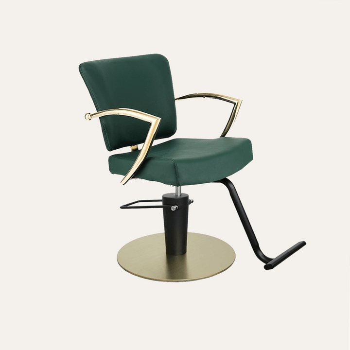 Keller International Manhattan Gold Salon Chair Evergreen / Gold +$19 *Special Care Instructions* / T-Shaped Black DSP-KEL-APCHR-K1179-T-EVERGREEN-GOLD