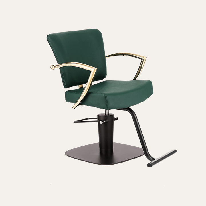 Keller International Manhattan Gold Salon Chair Evergreen / Square Black+$19 / T-Shaped Black DSP-KEL-APCHR-K1179-T-EVERGREEN-GOLD