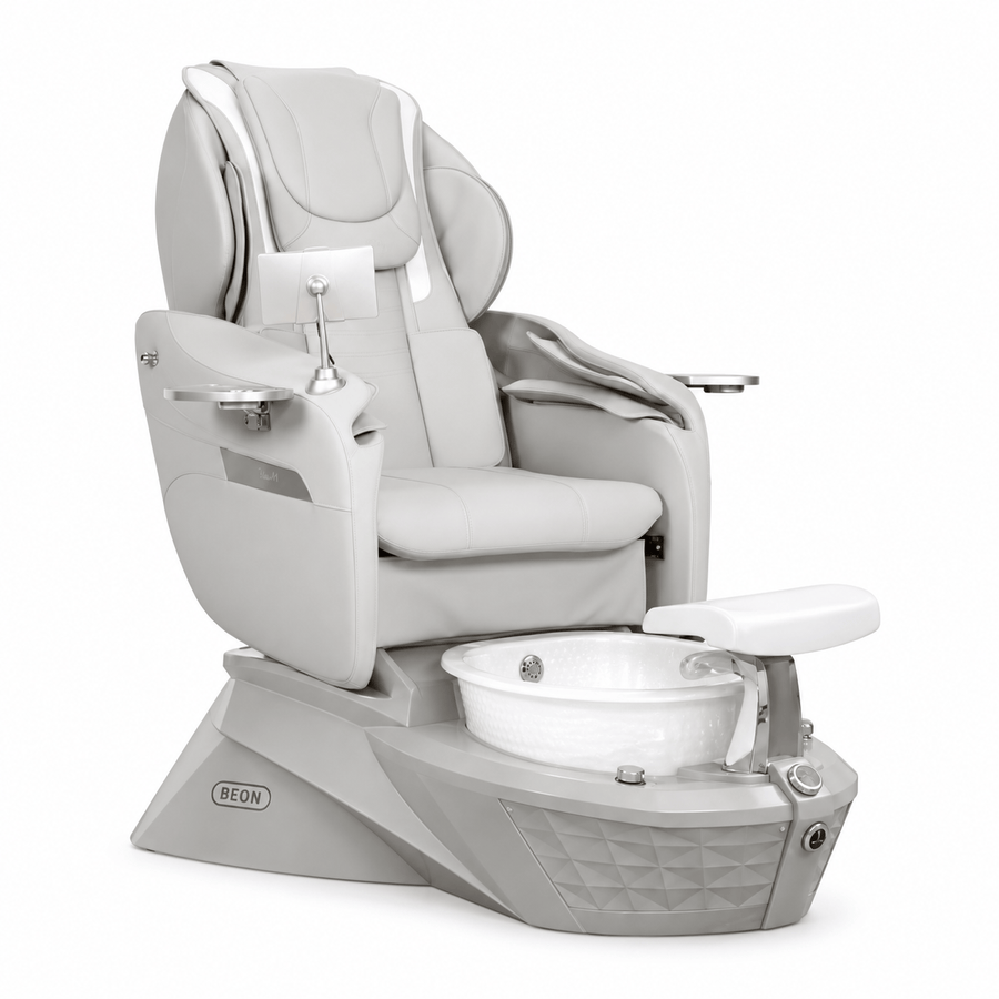 Mayakoba GEOM Comet Pedicure Chair Silver / Stone Grey Base with Glacial White Bowl AYC-SPA-GEOM-OSK-TCHR-COMET-SIL-KIT-GYWH
