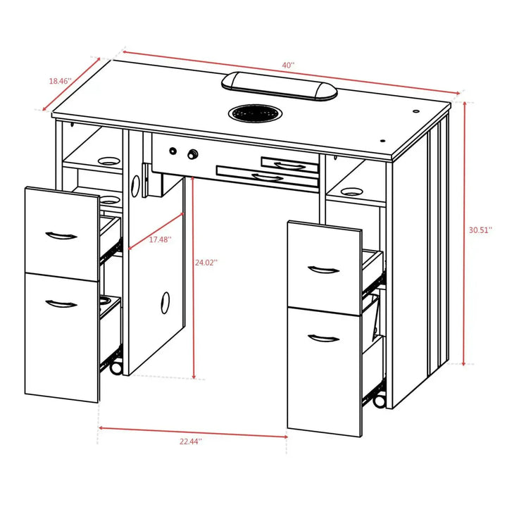 J&A USA ProVac Nail Salon Table DSP-J&A-NTBL-PV-SINGLE