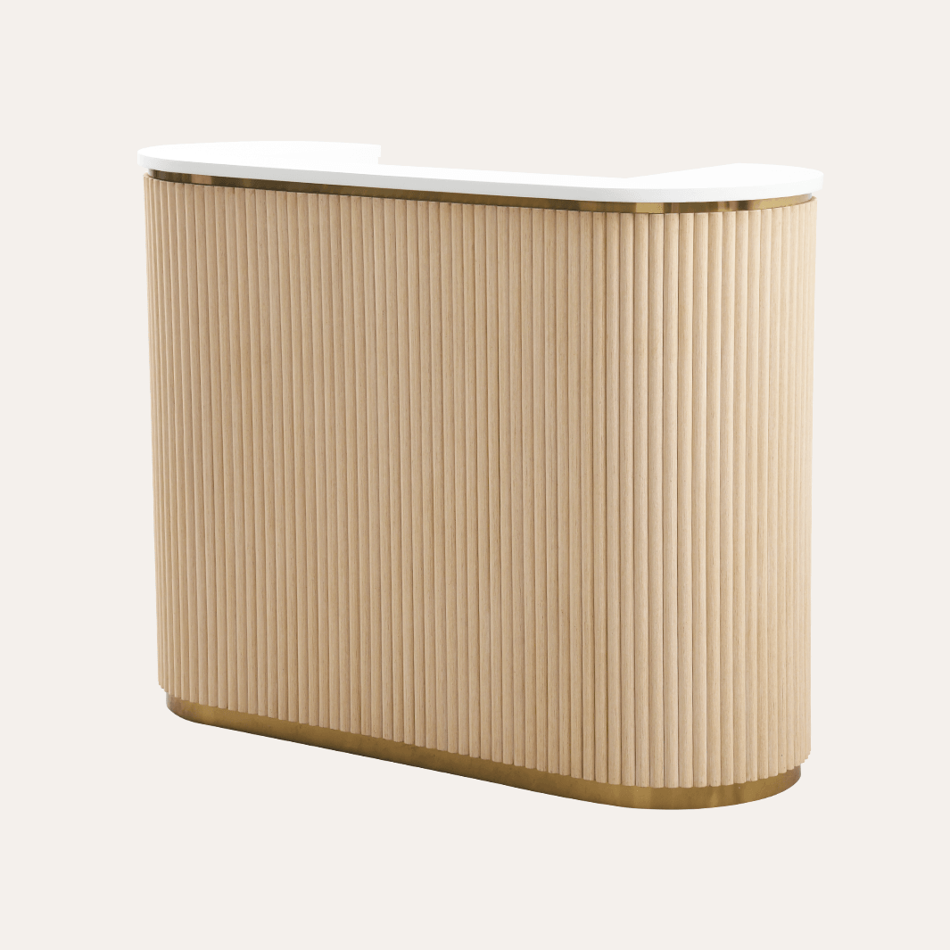 Keller International René Tambour Reception Desk Natural Oak / White Top DSP-KEL-NRTBL-K9001-NATURALOAK