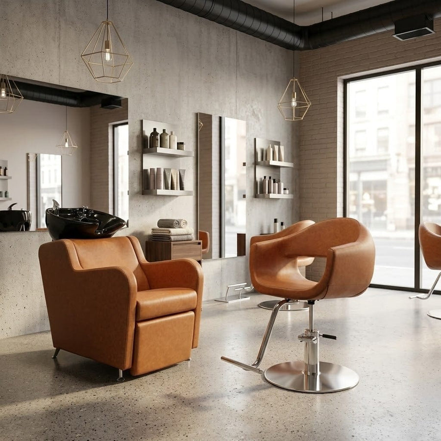 Berkeley SALON Equipment Package - Shampoo Station & Styling Chair In Camel HON-PKG-CAM-BWSH-SYCHR-KIT