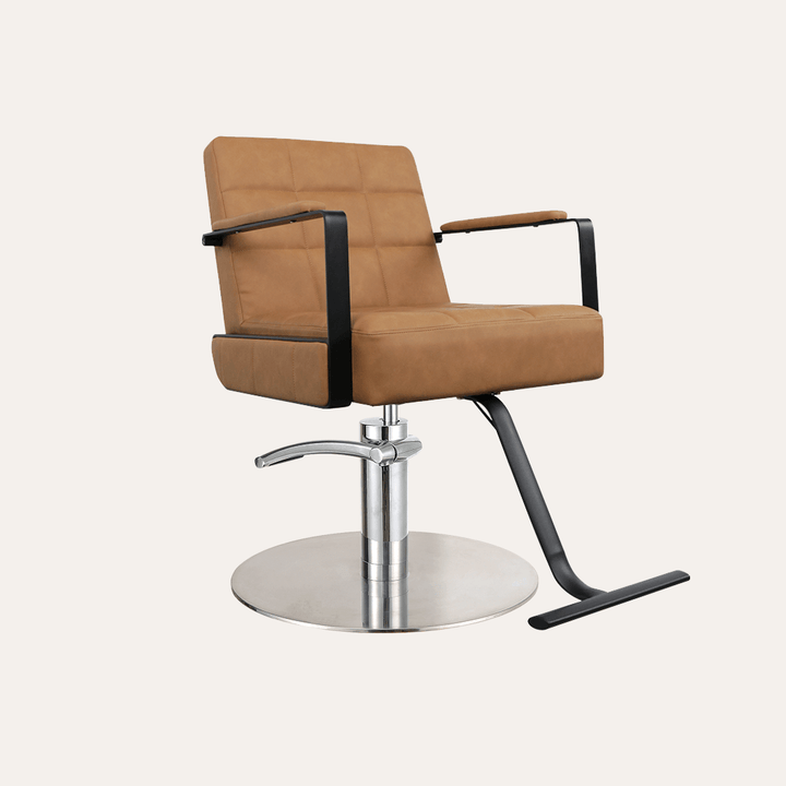 Keller International Savannah Salon Chair Soft Camel / Stainless Circle DSP-KEL-APCHR-K1178-T-SoftCamel
