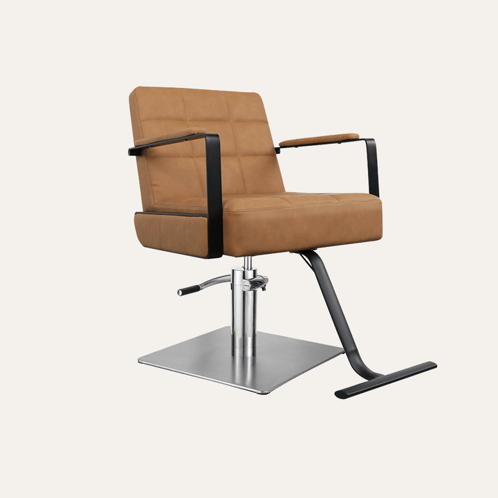 Keller International Savannah Salon Chair Soft Camel / Stainless Square DSP-KEL-APCHR-K1178-T-SoftCamel