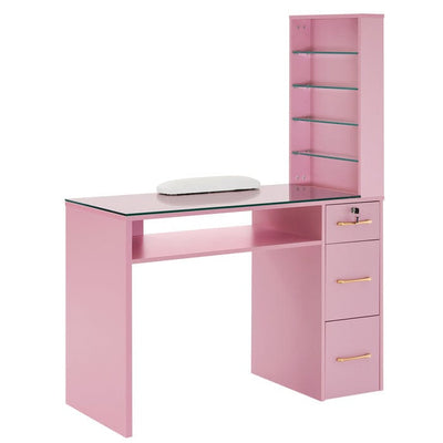 Brooks Salon Furnishing Sofia Manicure Table with Drawers and Shelves Pink FF-BBP-NTBL-6153-2673-PNK