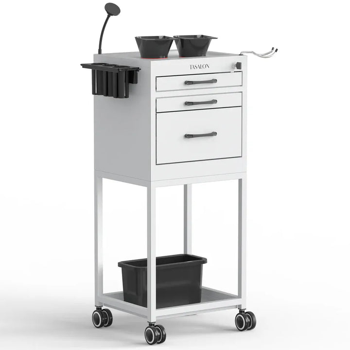 Berkeley Metal Lockable Salon Cart with Wheels White DSP-TAS-MLSCW-WHT