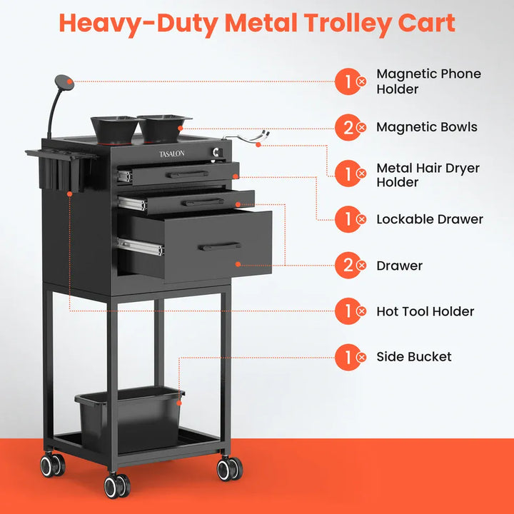 Berkeley Metal Lockable Salon Cart with Wheels
