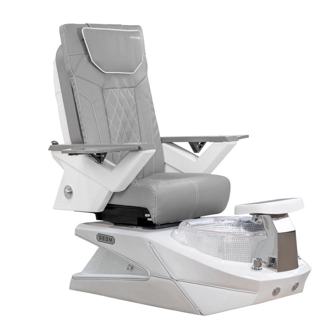 Mayakoba GEOM II Shiatsulogic FX Pedicure Chair Grey FX / White with Crystal Resin Bowl AYC-SPA-GEOM-2-FX-1280-WHTCYL-53GY