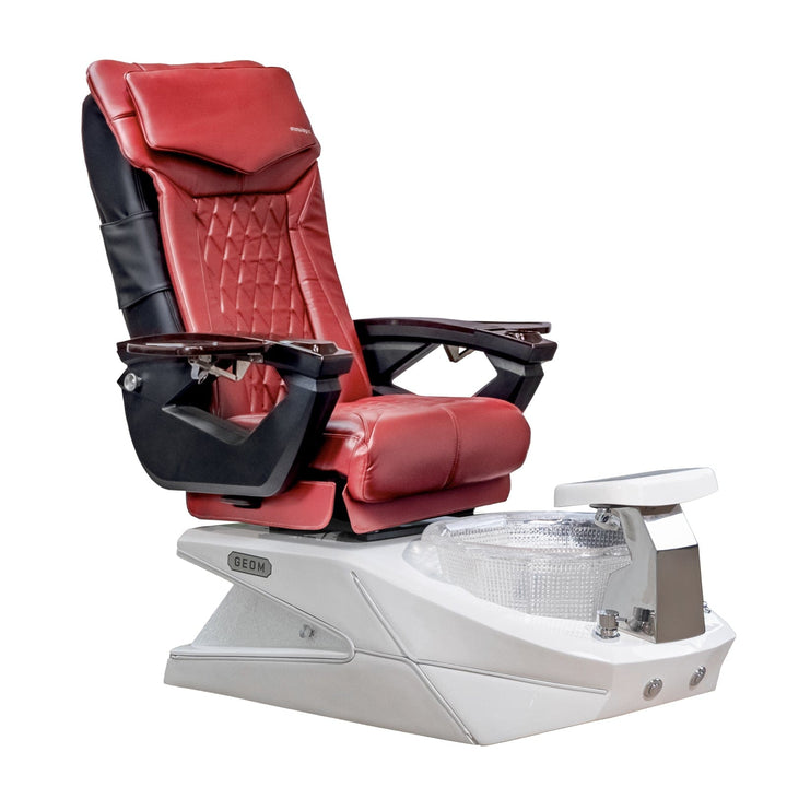Mayakoba GEOM II Shiatsulogic LX Pedicure Chair Deep Red LX / White with Crystal Resin Bowl AYC-SPA-GEOM-2-LX-1280-WHTCYL-18VRD