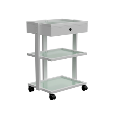 Spa Numa DELUXE Beauty Trolley with 3 Tier Glass Shelves and Locking Drawer (1040A) White FF-SOB-TRLY-1040A-WHT