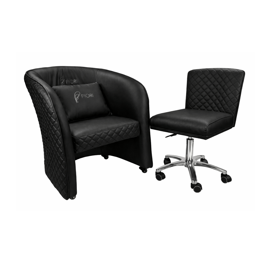 WS Nails FIORI Relax Customer Chair WSN-Black / Customer Chair + Technician Stool 2.0 DSP-WSN-CUCHR-TCSTL-SET-BLK-2