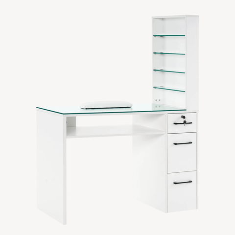 White Glass-Top Organizer Manicure Table
