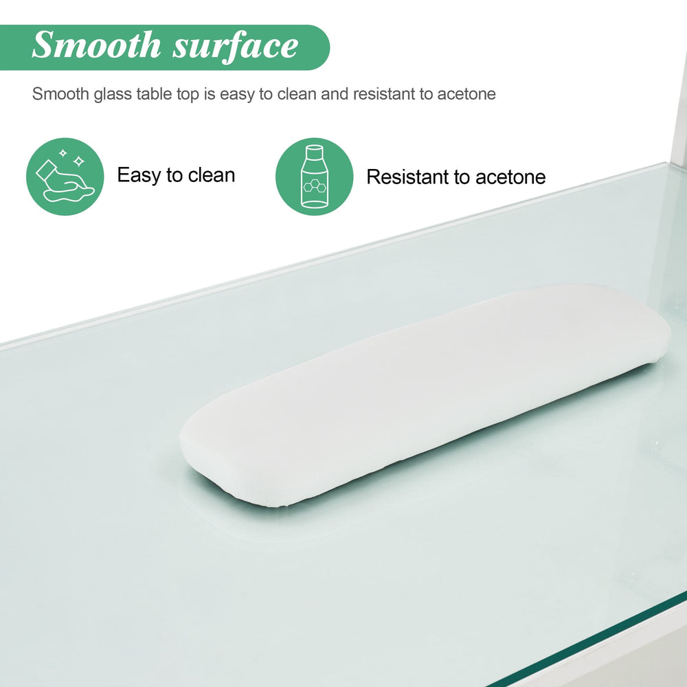 White Glass-Top Organizer Manicure Table