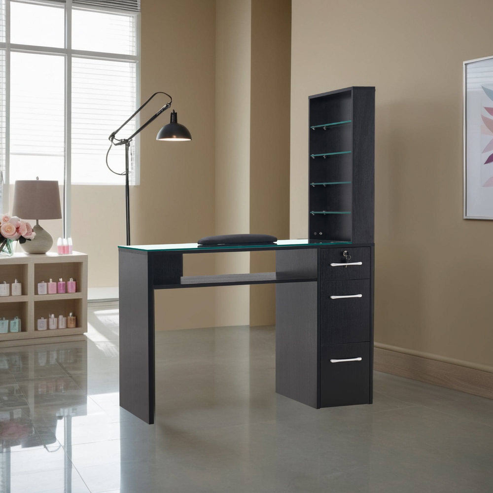 White Glass-Top Organizer Manicure Table