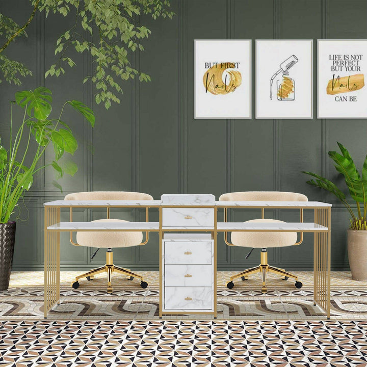 Brooks Salon Furnishing Double Acetone Resistant Manicure Table White DSP-BBP-NTBL-6153-GS2456W