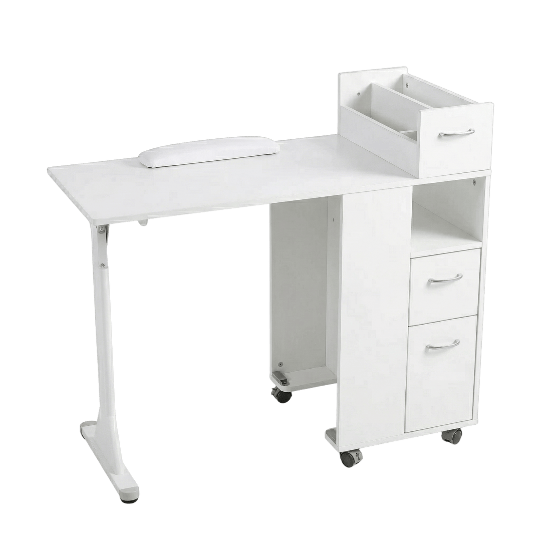 Beauty-Ace COMPACT Folding Manicure Table With Cabinet Storage (White) Ba3902 FF-DPI-NTBL-3902-WHT
