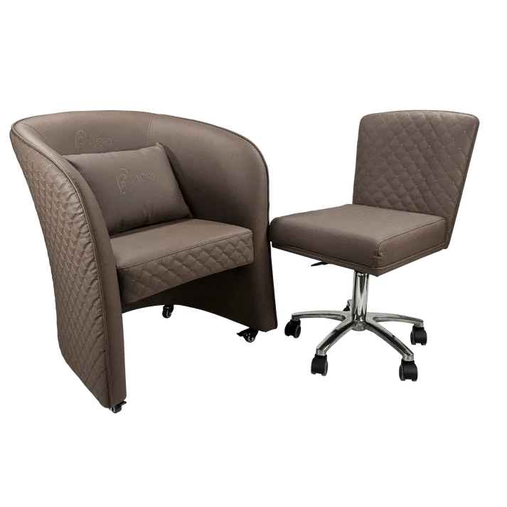 WS Nails FIORI Relax Customer Chair WSN-Brown with Texture / Customer Chair + Technician Stool DSP-WSN-CUCHR-TCSTL-SET-BRN
