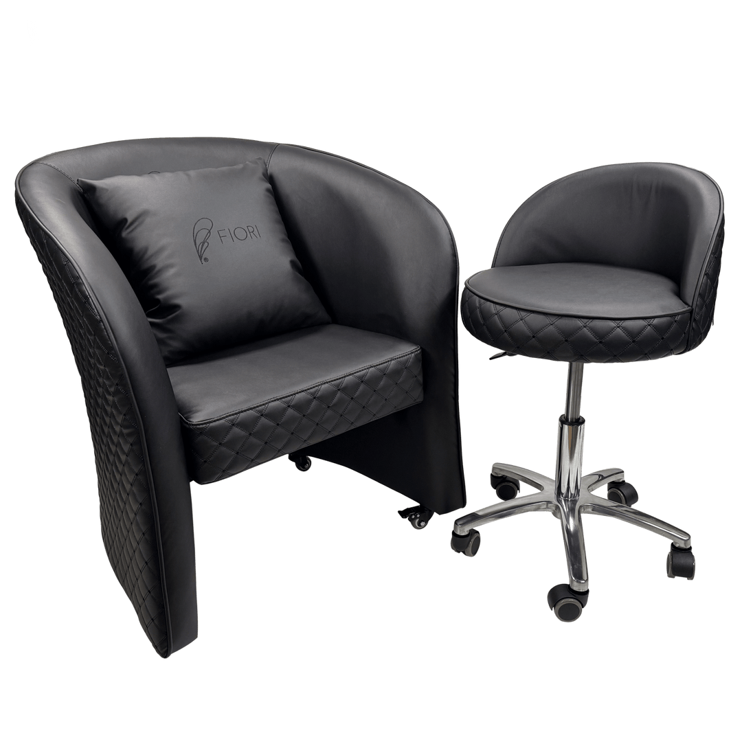 WS Nails FIORI Relax Customer Chair WSN-Black / Customer Chair + Technician Stool DSP-WSN-CUCHR-TCSTL-SET-BLK