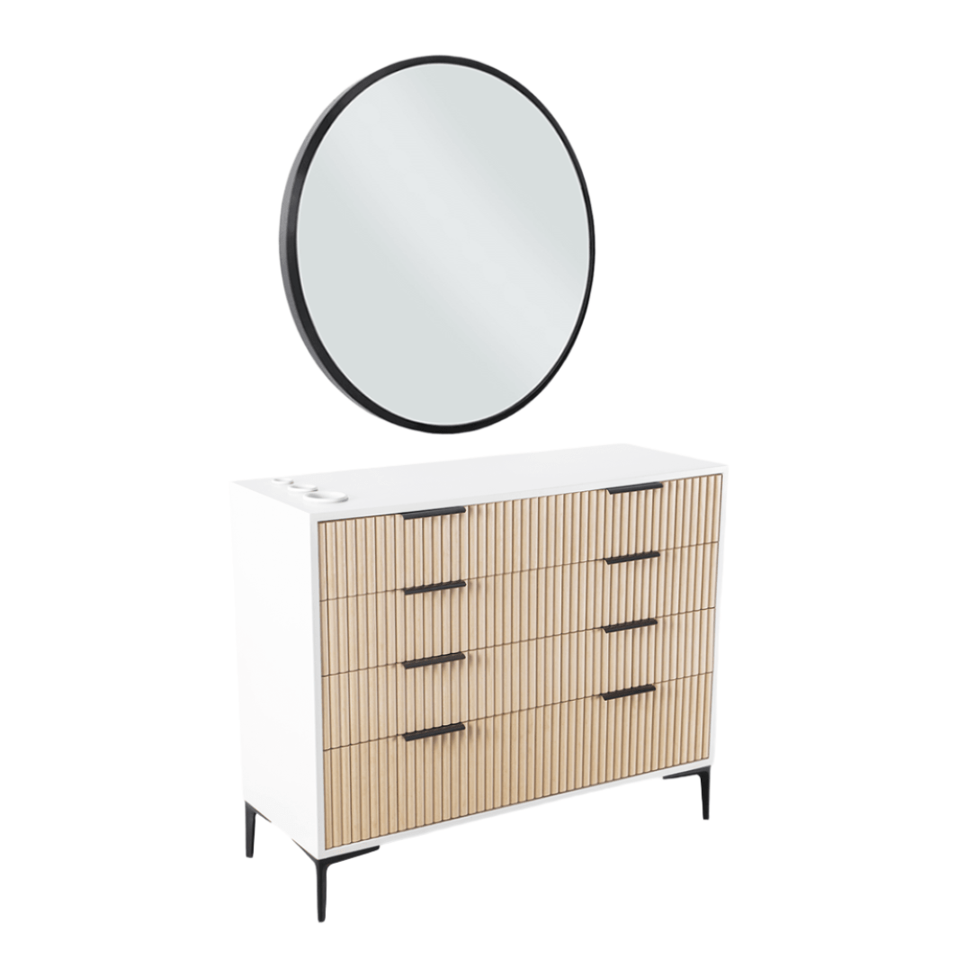 Keller International Nouveau Tambour Styling Station Natural Oak / Add Mirror - Black (K-R90) DSP-KEL-SYSTL-K7795-NATURALOAK