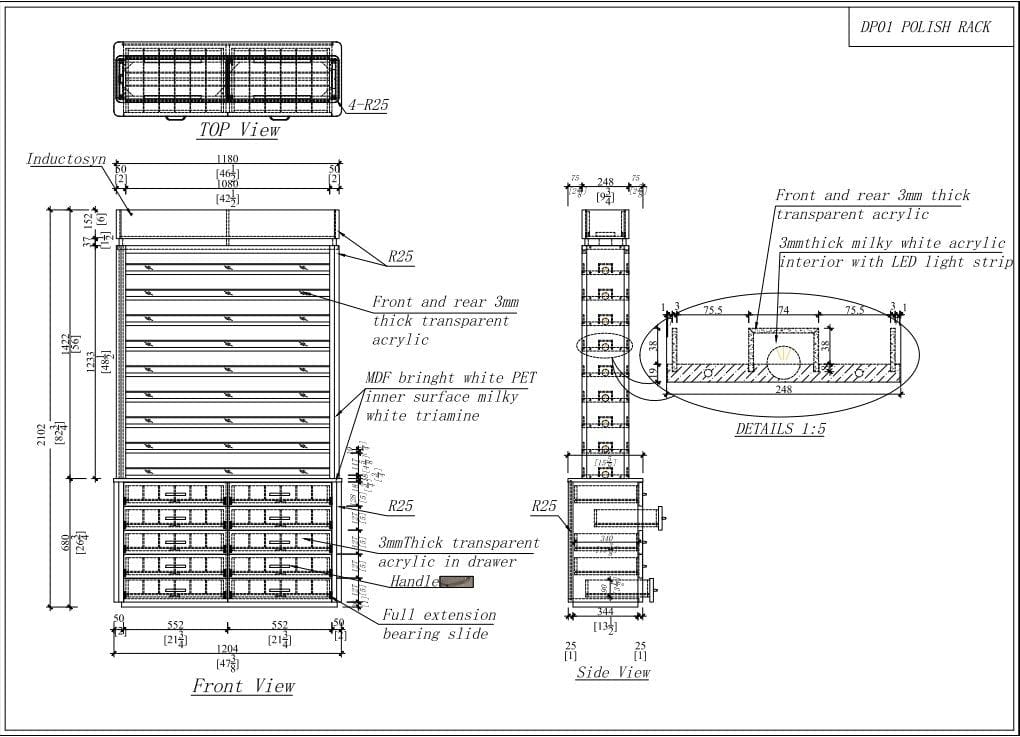 LUX SPA Lux M2 Double Side Access Polish & Powder Rack With Drawers DSP-BBP-NRTBL-M2