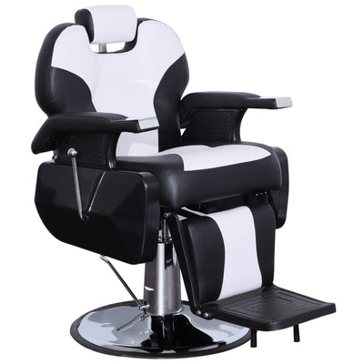 ShopSalonCity BarberPub Hydraulic Recline Barber Chair  6154-2688 Black&White / Steel Frame/ Faux Leather FF-BAP-6154-2688-BLKWHT